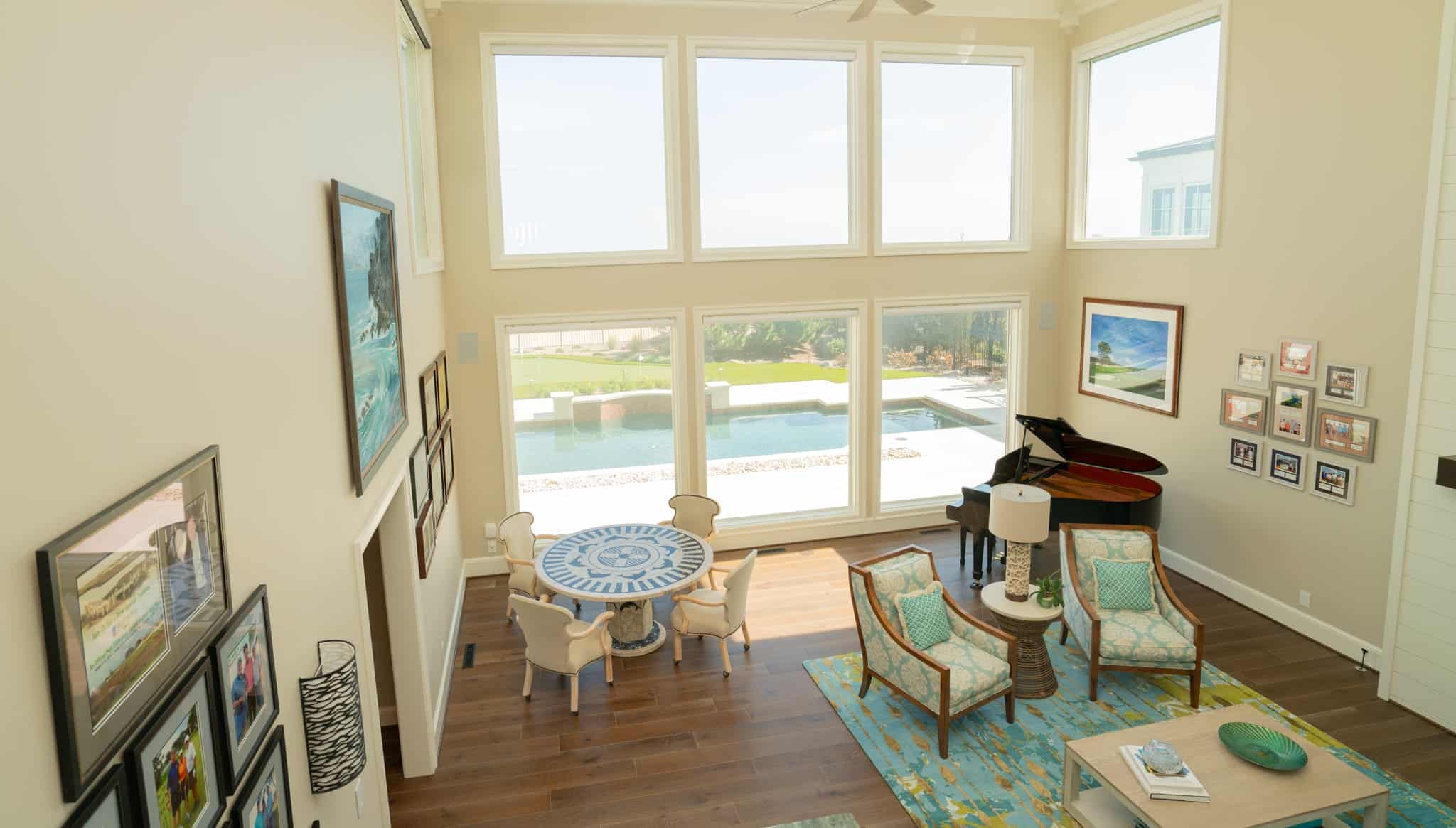 Expansive windows and double-height ceilings for ocean views